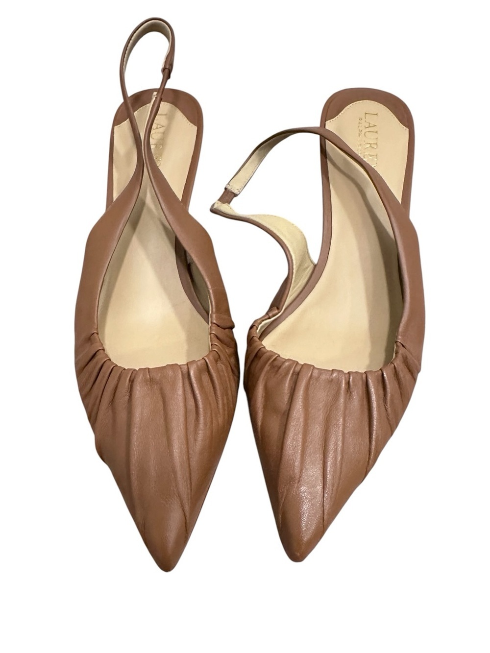 Lauren Ralph Lauren Lolah Tan Leather sling-back Kitten Heels Shoes New Sz 11 - Picture 3 of 9